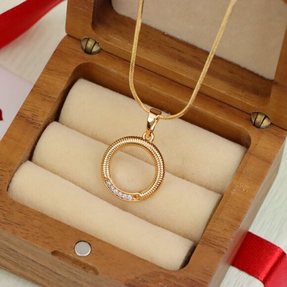 "Rose Gold Textured Circle Pendant with Crystal Accent Detail, XPPT1489 - Picture 2 of 12